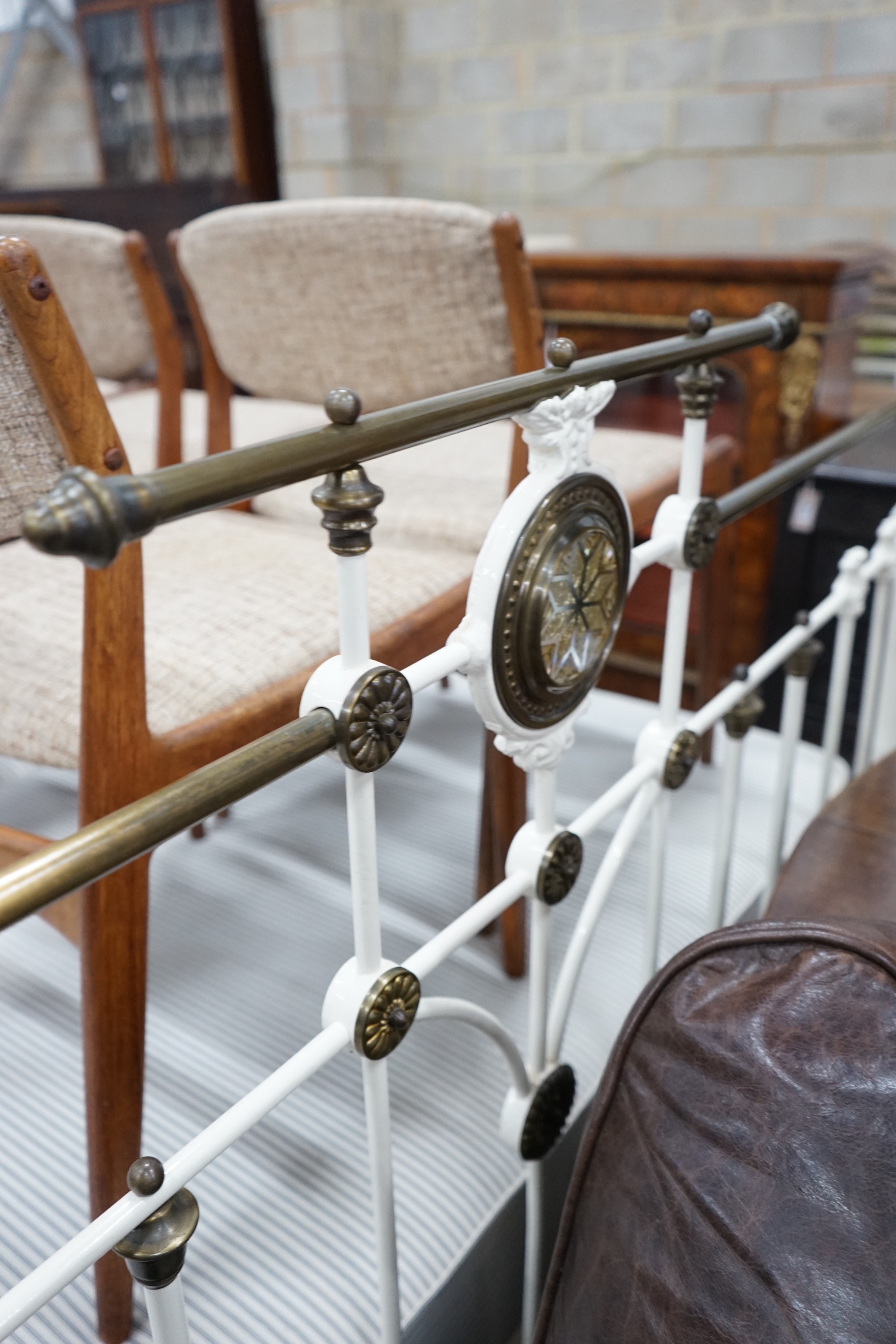 A Victorian style brass and painted metal superking size bed frame with divan base, width 190cm, length 210cm, height 146cm